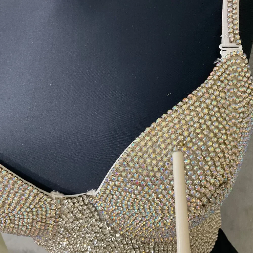 Windsor Women’s S Jeweled Rhinestone Embellished Bustier White Silver TLC *